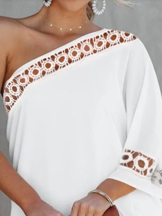 Solid Loose One Shoulder Lace Panel Dress