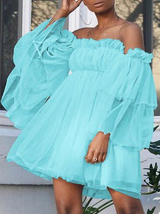 Shoulder One Long Sleeve Mesh Mini Dress