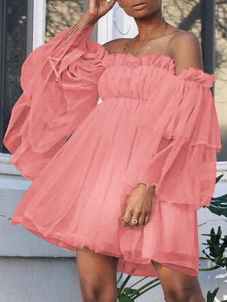 Shoulder One Long Sleeve Mesh Mini Dress