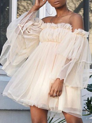 Shoulder One Long Sleeve Mesh Mini Dress