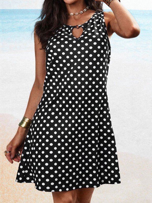 Dot Polka Print Crew Neck Sleeveless Dress