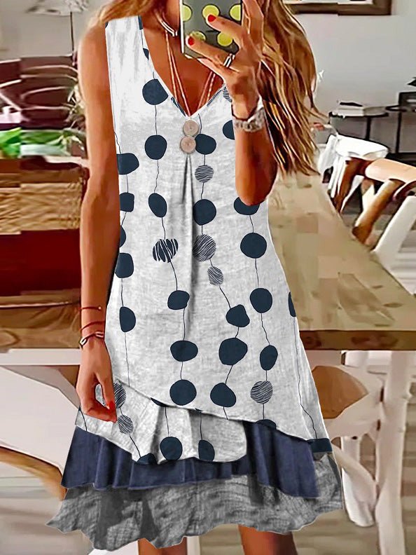 Dot Polka V Neck Sleeveless Dress
