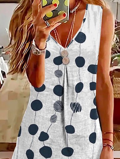 Dot Polka V Neck Sleeveless Dress