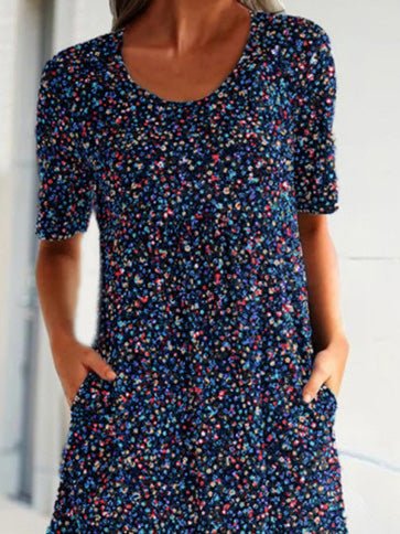 Crew Printed Neck Short Sleeve Pocket Dress