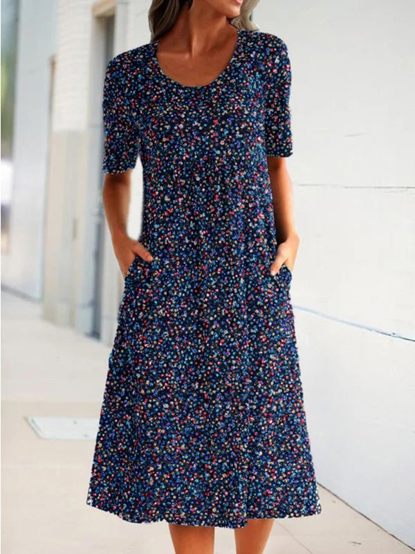 Crew Printed Neck Short Sleeve Pocket Dress