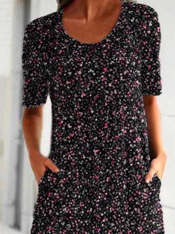 Crew Printed Neck Short Sleeve Pocket Dress