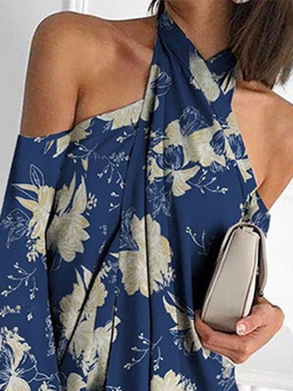 Halter Printed Off Shoulder Irregular Dress