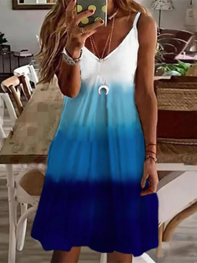 Sling Printed V Neck Sleeveless Dress