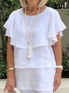Round Neck Ruffle Short Sleeve Laidback Dress