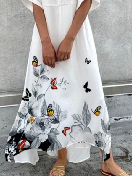 V Neck Printed Short Sleeve Casual Dress