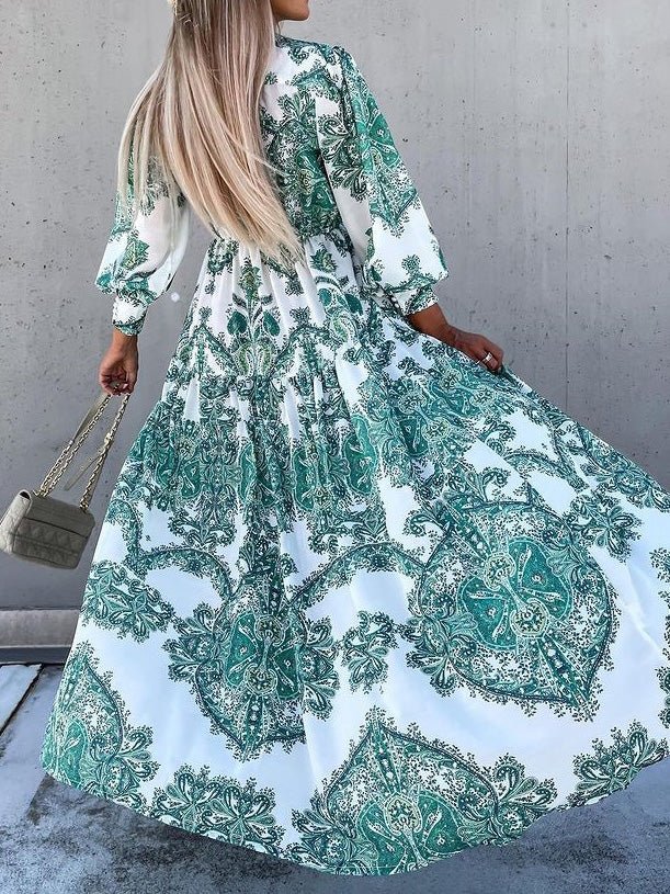Timeless Print Long Sleeve Slit Dress