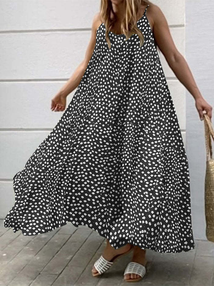 Classic Print Sling Sleeveless Dress