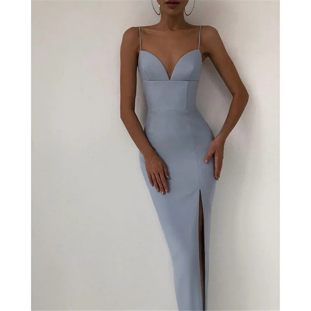 Graceful High Slit Bodycon Spaghetti Straps Corset Midi Dress